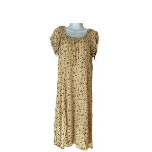 Mustard Yellow Floral Midi Dress XXL 2XL Purple Lavender Like Flowers De…